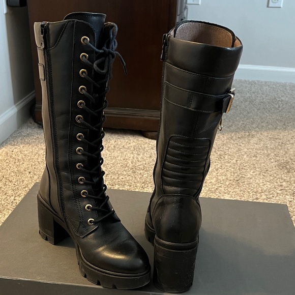 Black Lace-Up Boots with Gold Accents made in Italy. - Picture 3 of 9